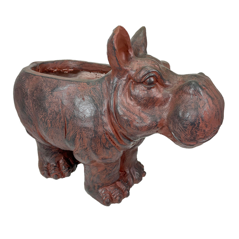 Brown - Image 1 - Hippo Animal Planter, 17 Inch Wide Brown Textured Finish
