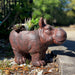 Brown - Image 4 - Charming Brown Hippo MGO Planter with Drain Hole, 17 inches - Durable Weatherproof Magnesium Oxide for