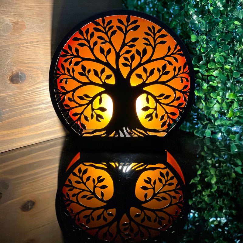 Tree of Life - Metal - Image 4 - Tree of Life Accent Lamp, 8 Inch Black Metal Amber Backlight