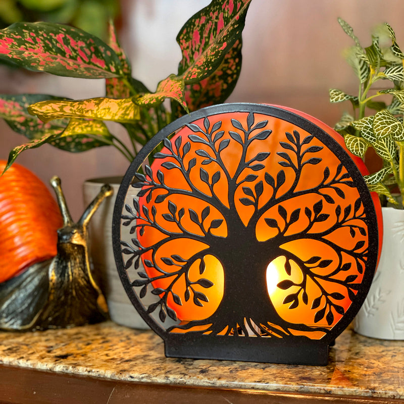 Tree of Life - Metal - Image 6 - Tree of Life Accent Lamp, 8 Inch Black Metal Amber Backlight