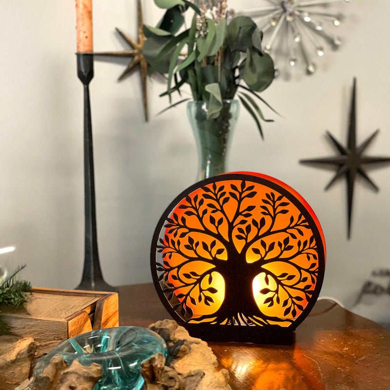 Tree of Life - Metal - Image 7 - Tree of Life Accent Lamp, 8 Inch Black Metal Amber Backlight