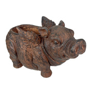 Animal Planter, 17 Inch Flying Pig with Distressed Brown Finish Image 1