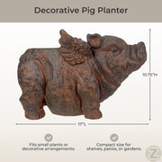 Animal Planter, 17 Inch Flying Pig with Distressed Brown Finish Image 5