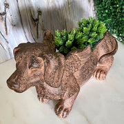 Animal Planter, 18 Inch Flying Dachshund with Distressed Brown Finish Image 11