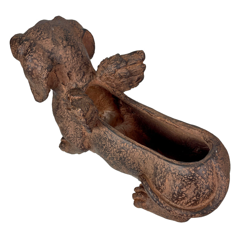 Animal Planter, 18 Inch Flying Dachshund with Distressed Brown Finish Image 9