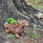 Animal Planter, 18 Inch Flying Dachshund with Distressed Brown Finish Image 4