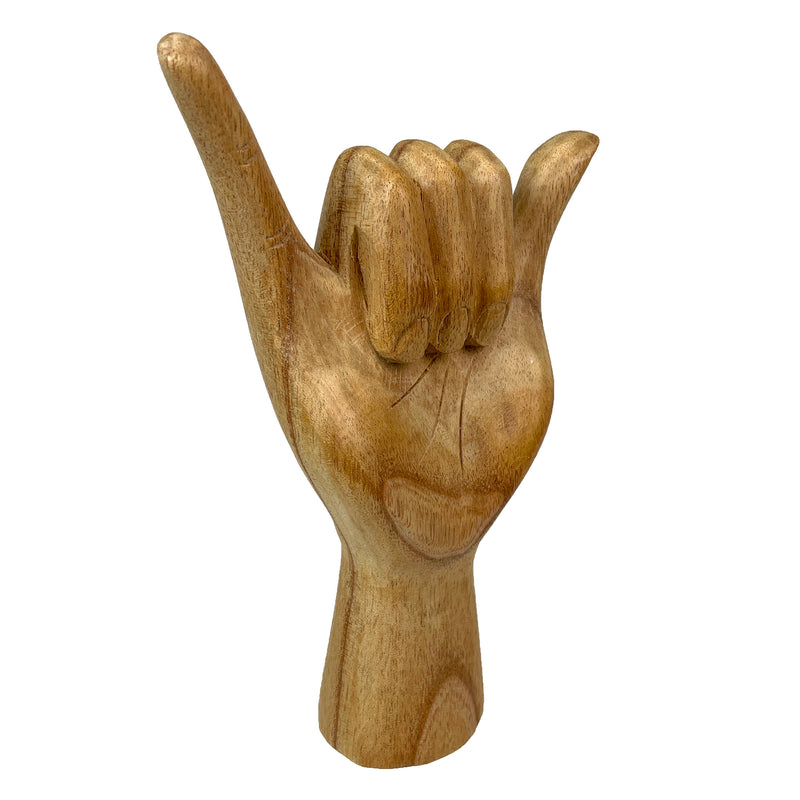 Wooden Hand Sculpture, 8 Inch Hang Loose Hand Sign Image 2