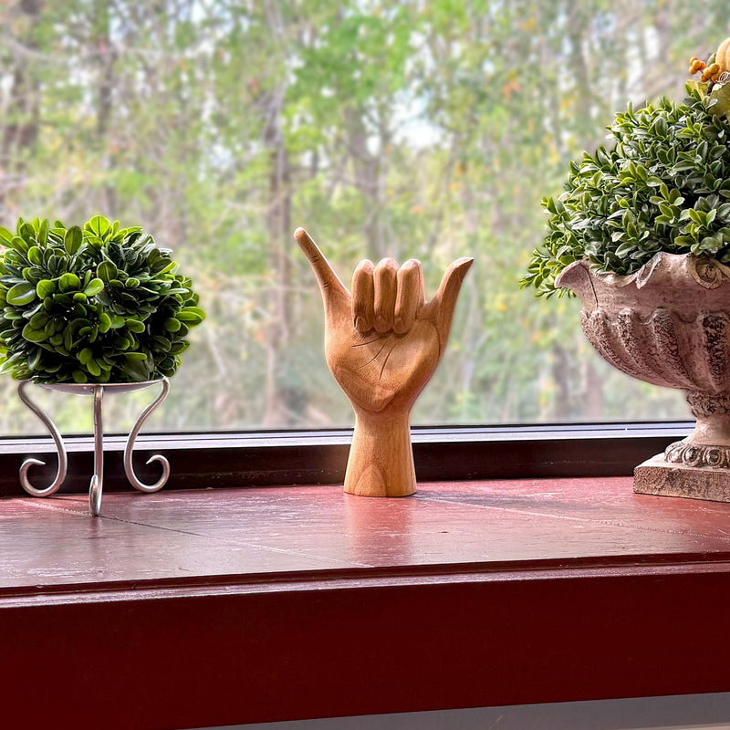 Wooden Hand Sculpture, 8 Inch Hang Loose Hand Sign Image 5