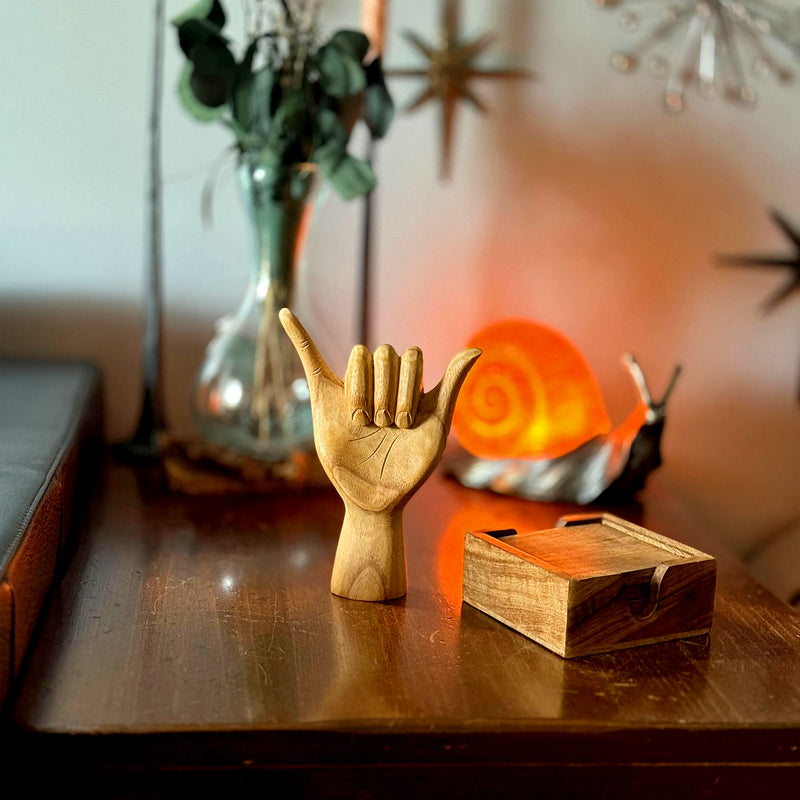 Wooden Hand Sculpture, 8 Inch Hang Loose Hand Sign Image 6