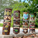 Set of 4 Hand-Carved Wooden Tiki Wall Masks, 20 Inch Tropical Decor – Palm Tree, Plumeria, Pineapple & Sea Turtle Designs,