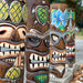 Set of 4 Hand-Carved Wooden Tiki Wall Masks, 20 Inch Tropical Decor – Palm Tree, Plumeria, Pineapple & Sea Turtle Designs,