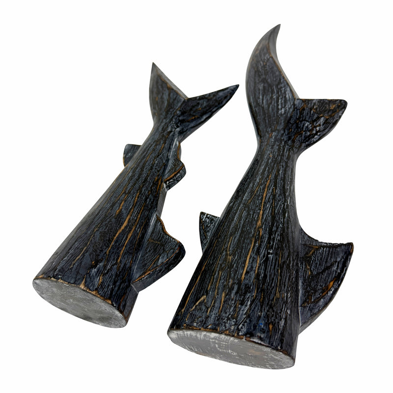 Zeckos Set of 2 Coastal Wooden Shark Tail Statues, 16 Inch Hand-Carved Wood Image 3