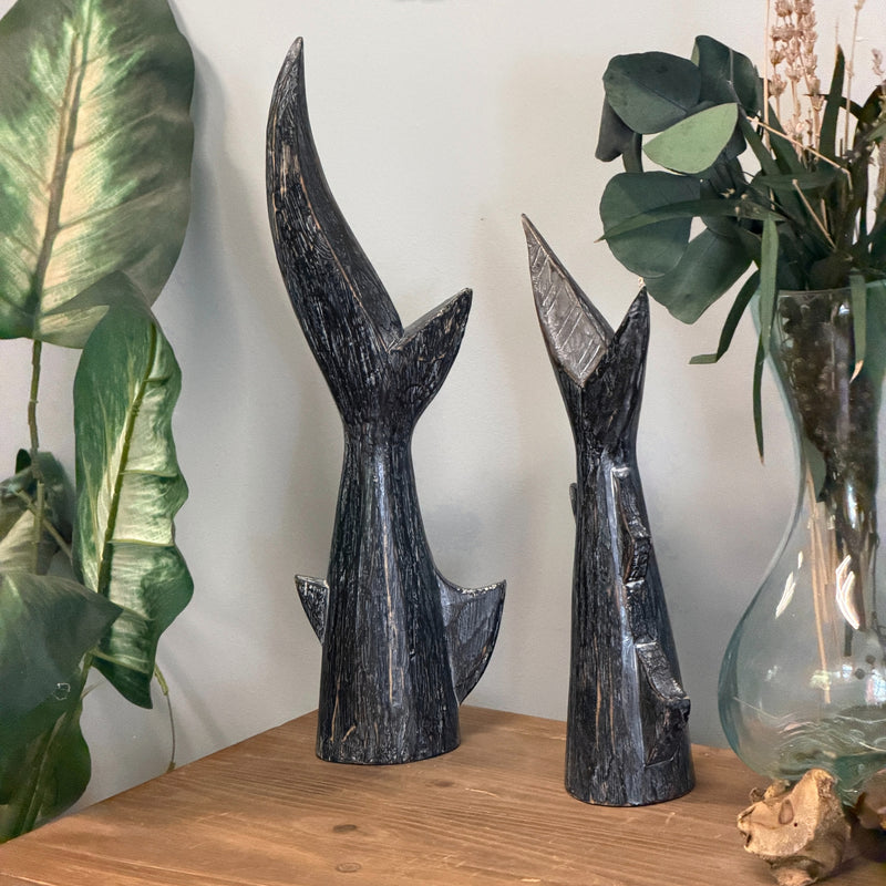 Zeckos Set of 2 Coastal Wooden Shark Tail Statues, 16 Inch Hand-Carved Wood Image 4