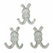 Set of 3 Rope Knot Wall Hooks, 4 Inch Antique White Cast Iron Image 1