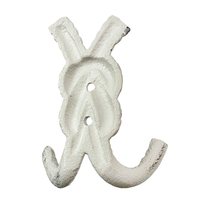 Set of 3 Rope Knot Wall Hooks, 4 Inch Antique White Cast Iron Image 5