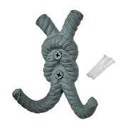 Set of 3 Rope Knot Wall Hooks, 4 Inch Green Blue White Cast Iron Image 3