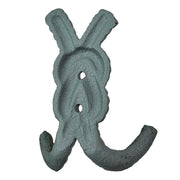 Set of 3 Rope Knot Wall Hooks, 4 Inch Green Blue White Cast Iron Image 5