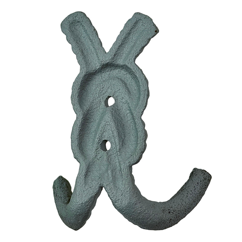 Set of 3 Rope Knot Wall Hooks, 4 Inch Green Blue White Cast Iron Image 5