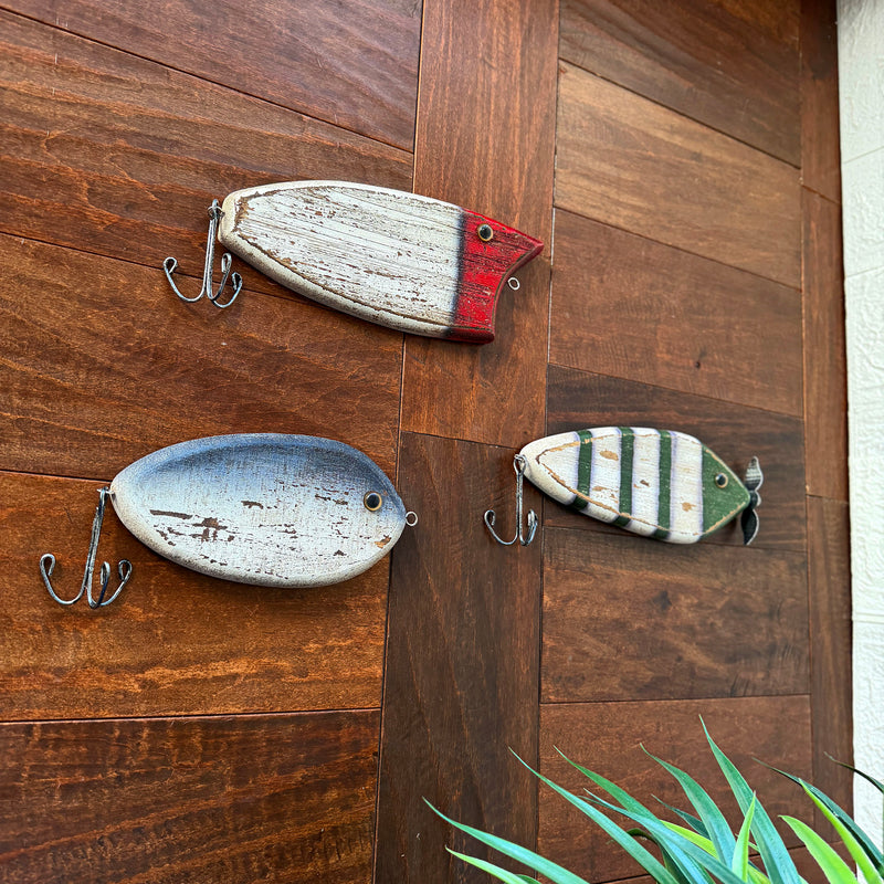 Small - Image 8 - Zeckos 9.5 Inch Fishing Lure Wall Decor Set of 3 Rustic Wood and Metal Multicolor Nautical Fish Plaques