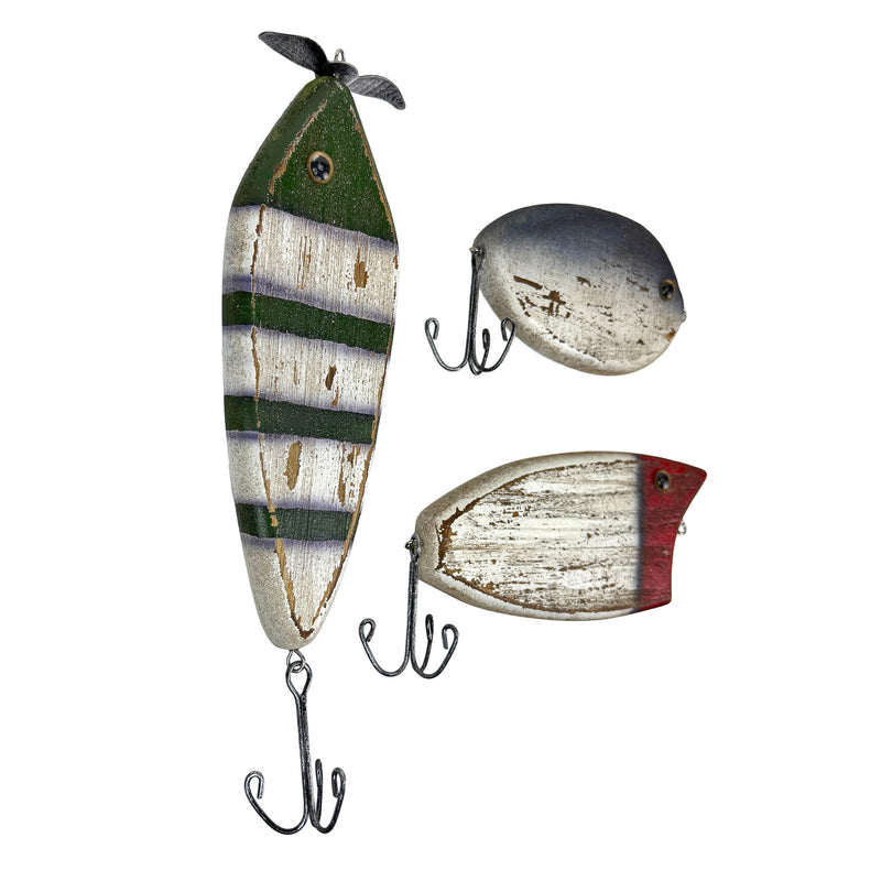 Small - Image 2 - Zeckos 9.5 Inch Fishing Lure Wall Decor Set of 3 Rustic Wood and Metal Multicolor Nautical Fish Plaques