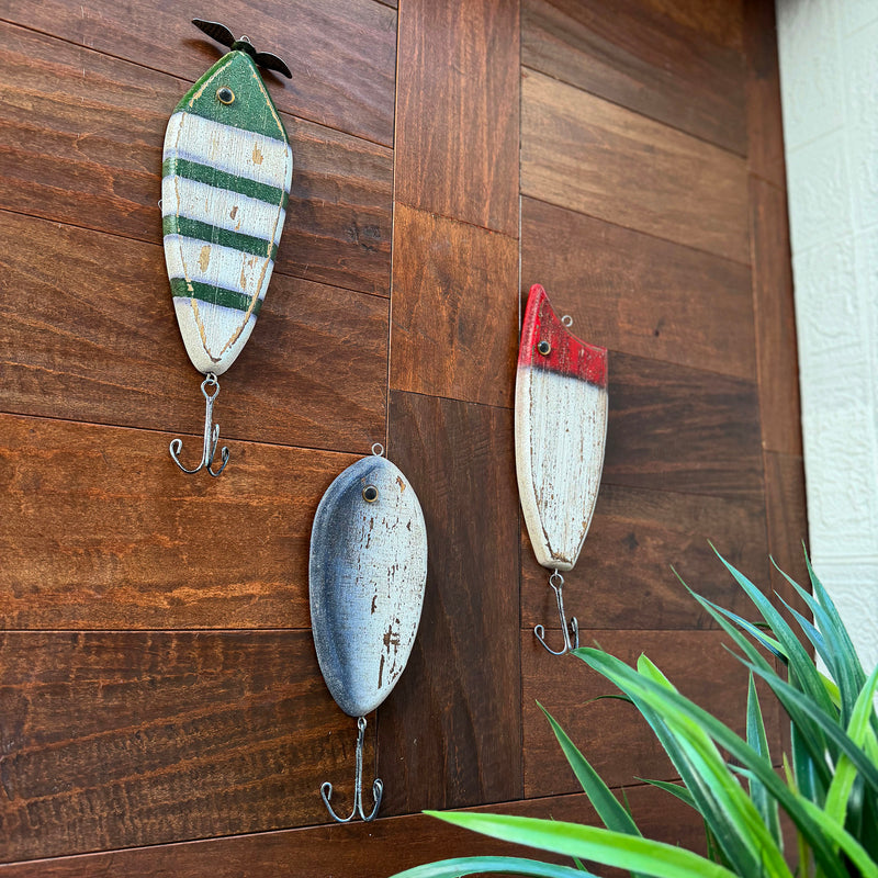 Fishing Lure Wall Decor, Set of 3, Rustic Wood & Metal Lake House Art