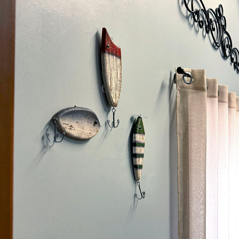 Small - Image 7 - Zeckos 9.5 Inch Fishing Lure Wall Decor Set of 3 Rustic Wood and Metal Multicolor Nautical Fish Plaques