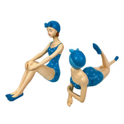 Blue - Sitting & Lounging Set - Image 2 - Set of 2 Beach Beauties Figurines, Aegean Blue Polka Dot Swimsuits, Sitting &