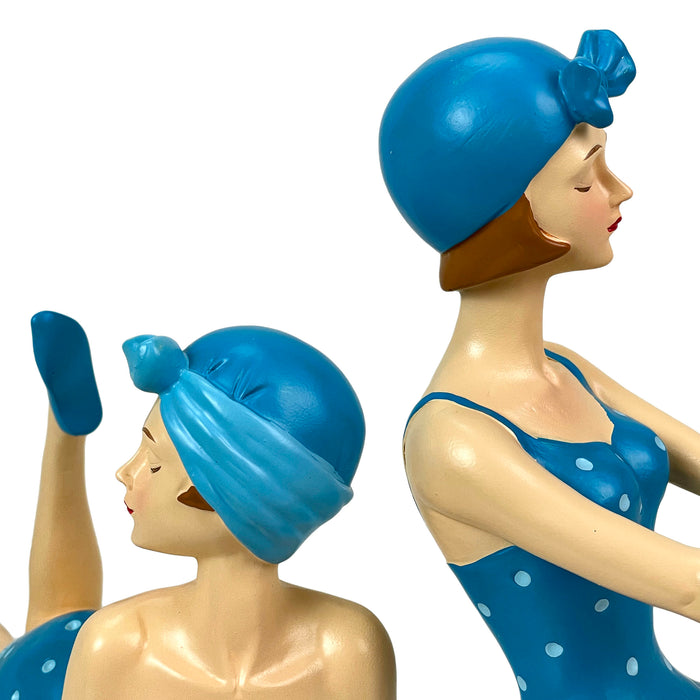Blue - Sitting & Lounging Set - Image 10 - Set of 2 Beach Beauties Figurines, Aegean Blue Polka Dot Swimsuits, Sitting &