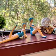Blue - Sitting & Lounging Set - Image 6 - Set of 2 Beach Beauties Figurines, Aegean Blue Polka Dot Swimsuits, Sitting &