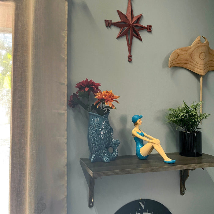 Blue - Sitting - Image 8 - Retro Beach Beauty Girl Figurine, vintage pinup statue in sunbathing sitting pose, hand painted