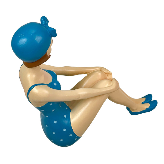 Blue - Sitting - Image 9 - Retro Beach Beauty Girl Figurine, vintage pinup statue in sunbathing sitting pose, hand painted