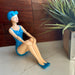 Blue - Sitting - Image 5 - Retro Beach Beauty Girl Figurine, vintage pinup statue in sunbathing sitting pose, hand painted