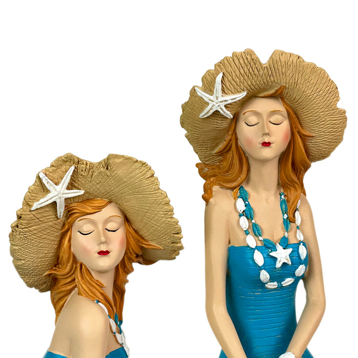 Blue - Hat Set - Image 8 - Set of 2 Beach Beauties Figurines, Aegean Blue Swimsuits with Straw Hats, Sitting and Lounging