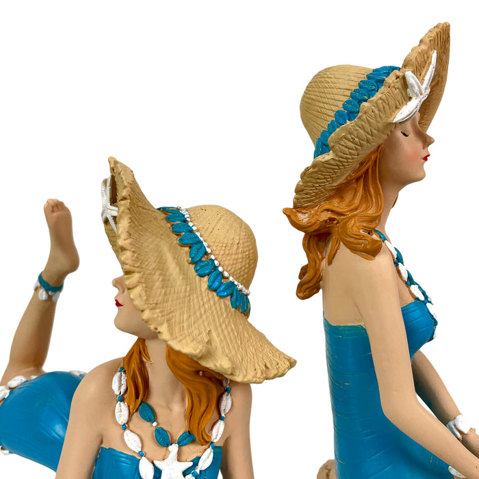 Blue - Hat Set - Image 9 - Set of 2 Beach Beauties Figurines, Aegean Blue Swimsuits with Straw Hats, Sitting and Lounging