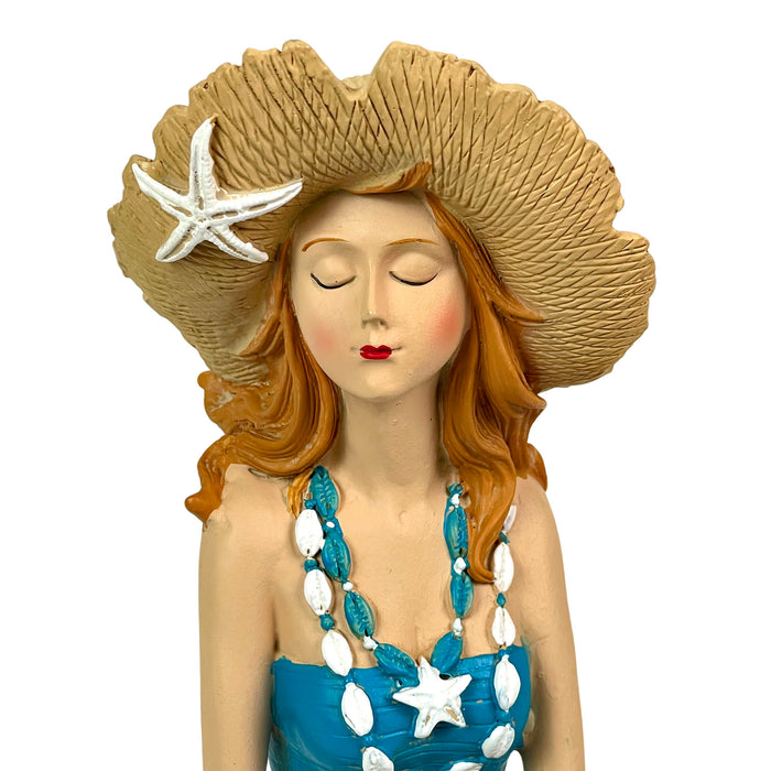 Blue - Sitting Hat - Image 9 - Sitting Beauty Beach Girl Figurine, Aegean Blue Swimsuit with Straw Sun Hat, Hand Painted