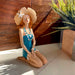 Blue - Sitting Hat - Image 5 - Sitting Beauty Beach Girl Figurine, Aegean Blue Swimsuit with Straw Sun Hat, Hand Painted