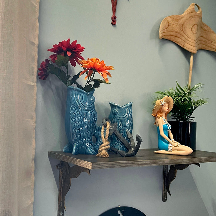 Blue - Sitting Hat - Image 7 - Sitting Beauty Beach Girl Figurine, Aegean Blue Swimsuit with Straw Sun Hat, Hand Painted