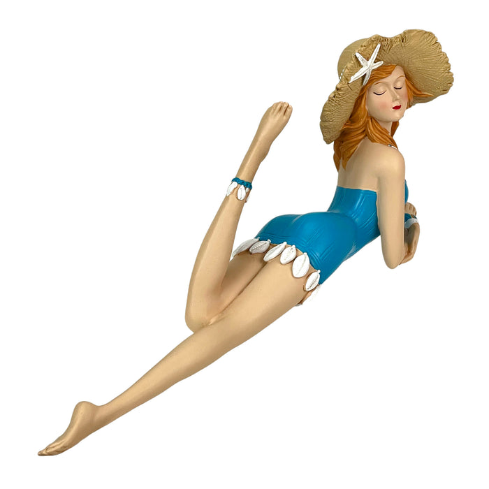 Blue - Lounging Hat - Image 8 - Lounging Beauty Beach Girl Figurine, Aegean Blue Swimsuit with Straw Hat, Hand Painted Resin