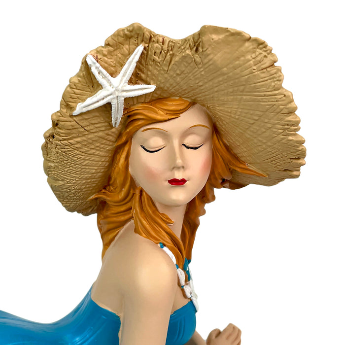 Blue - Lounging Hat - Image 9 - Lounging Beauty Beach Girl Figurine, Aegean Blue Swimsuit with Straw Hat, Hand Painted Resin