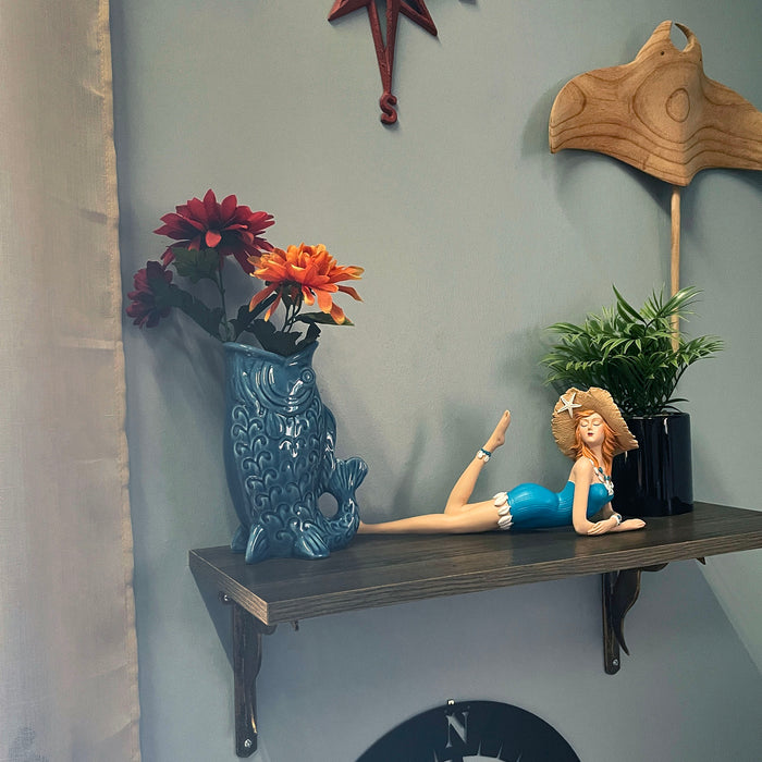 Blue - Lounging Hat - Image 7 - Lounging Beauty Beach Girl Figurine, Aegean Blue Swimsuit with Straw Hat, Hand Painted Resin