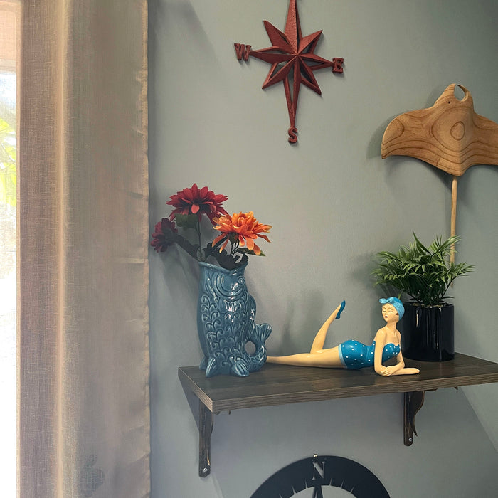 Blue - Lounging - Image 8 - Retro Beach Beauty Girl Figurine, Sunbathing Lounging Pose, Aegean Blue Polka Dot Swimsuit, Hand