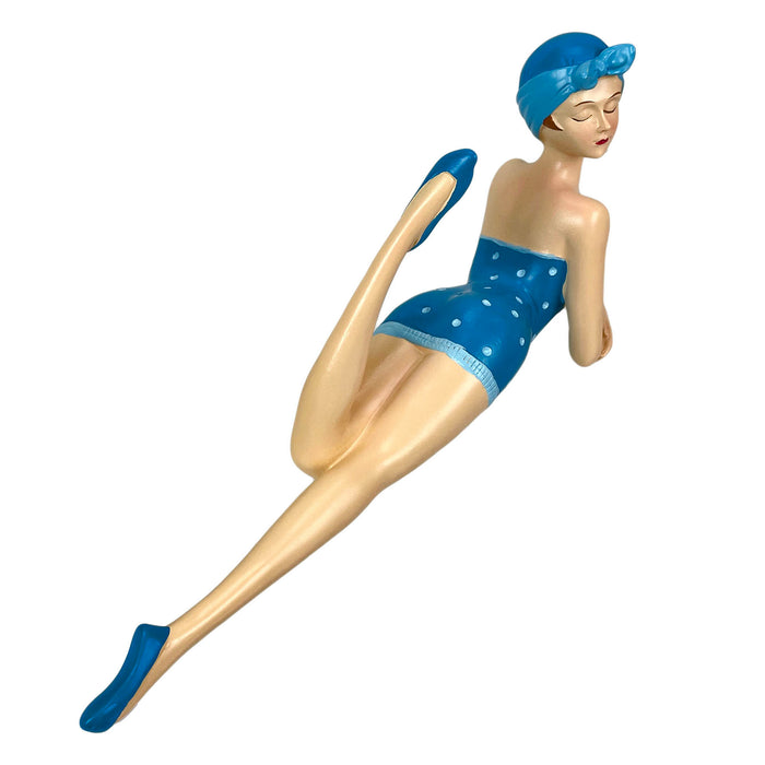 Blue - Lounging - Image 9 - Retro Beach Beauty Girl Figurine, Sunbathing Lounging Pose, Aegean Blue Polka Dot Swimsuit, Hand