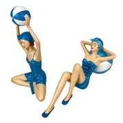 Blue - Beachball Set - Image 2 - Set of 2 Beach Beauty Figurines in Aegean Blue Polka Dot Swimsuits with Beachballs, Hand