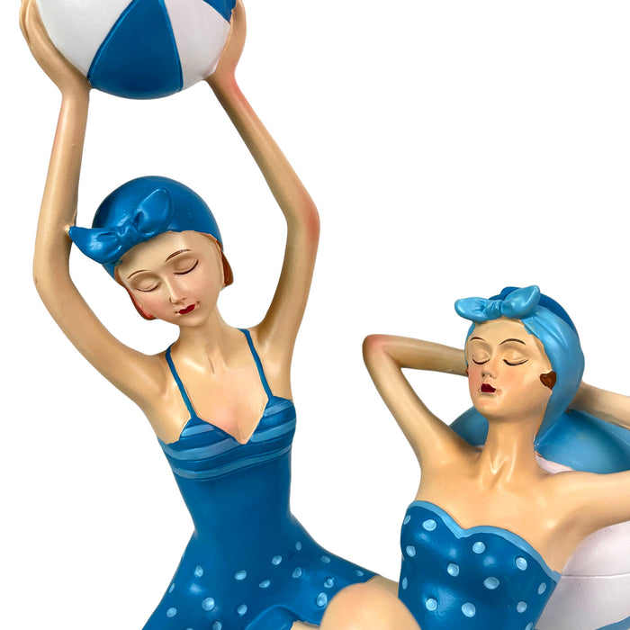 Blue - Beachball Set - Image 8 - Set of 2 Beach Beauty Figurines in Aegean Blue Polka Dot Swimsuits with Beachballs, Hand