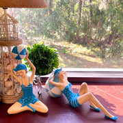 Blue - Beachball Set - Image 4 - Set of 2 Beach Beauty Figurines in Aegean Blue Polka Dot Swimsuits with Beachballs, Hand