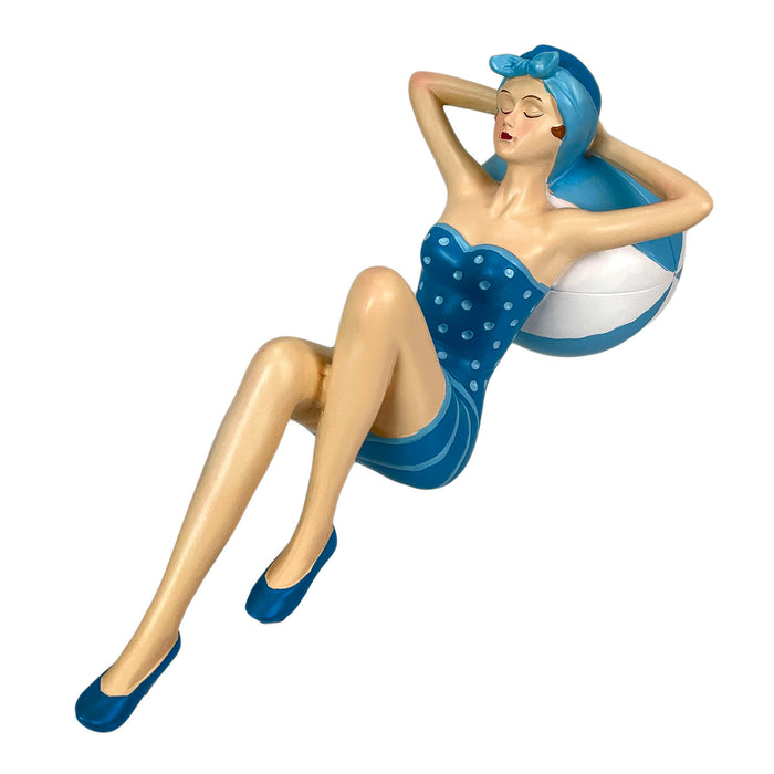 Blue - Beachball Lounging - Image 8 - Beach Beauty Sunbathing Figurine on Beachball in Aegean Blue Polka Dot Swimsuit, Hand