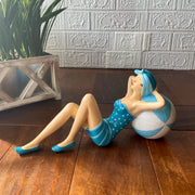 Blue - Beachball Lounging - Image 4 - Beach Beauty Sunbathing Figurine on Beachball in Aegean Blue Polka Dot Swimsuit, Hand