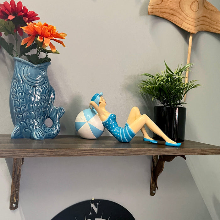 Blue - Beachball Lounging - Image 7 - Beach Beauty Sunbathing Figurine on Beachball in Aegean Blue Polka Dot Swimsuit, Hand