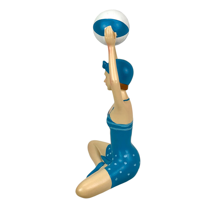 Blue - Beachball Sitting - Image 3 - Beach Beauty Girl Figurine Holding Beachball in Aegean Blue Polka Dot Swimsuit, Hand