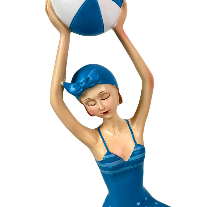 Blue - Beachball Sitting - Image 9 - Beach Beauty Girl Figurine Holding Beachball in Aegean Blue Polka Dot Swimsuit, Hand